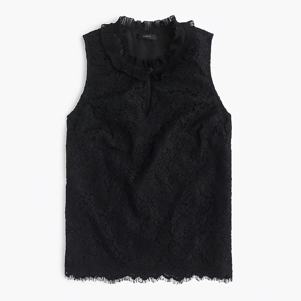 NWT Black Lace ruffle neck top